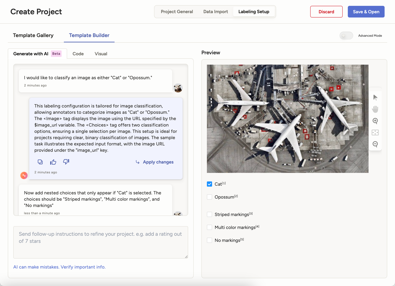 Screenshot of AI Assistant for labeling configs